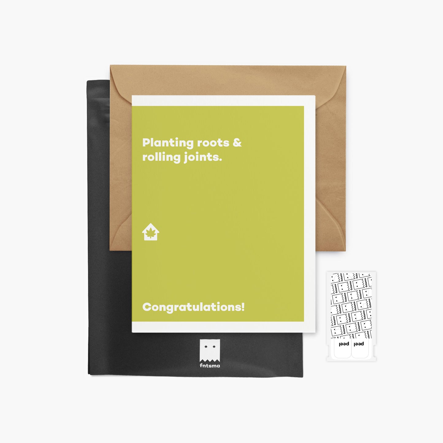 Planting roots & rolling joints. - Housewarming greeting card