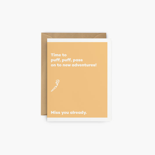 Time to puff, puff, pass on to new adventures! - Farewell greeting card