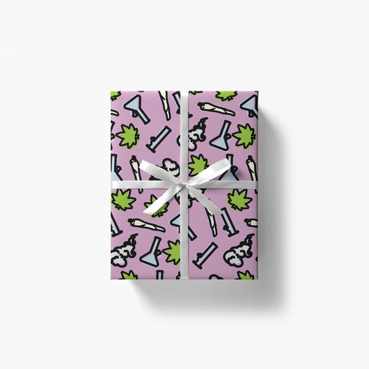 box with white laced bow wrapped in dank delights gift wrap by fntsma