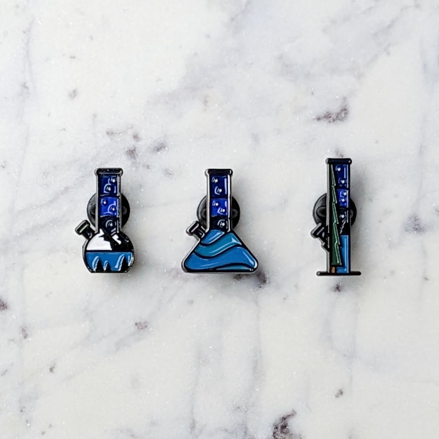 night forest bong, night pine tree bong and night ocean bong enamel pins by fntsma
