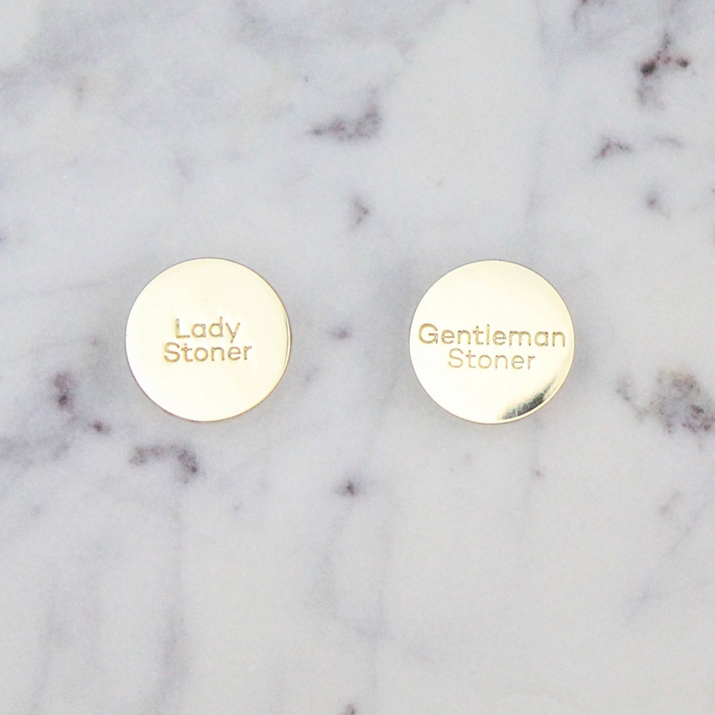lady stoner and gentleman stoner gold enamel pin buttons
